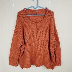 Free People rust orange wool angora oversized slouchy sweater Size small